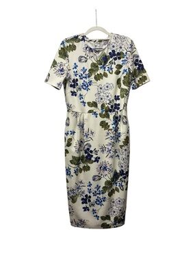 ASOS Floral Wiggle Sheath Midi Dress in White and Blue